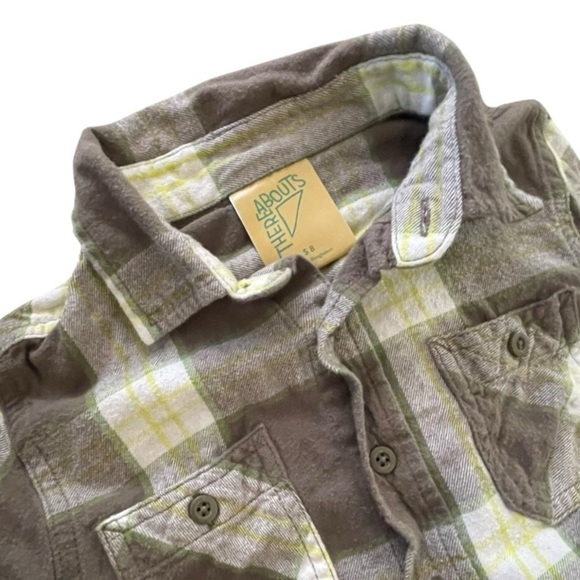THEREABOUTS BOYS GRAY AND GREEN PLAID SHIRT SIZE S (8) 100% Cotton - Picture 3 of 6